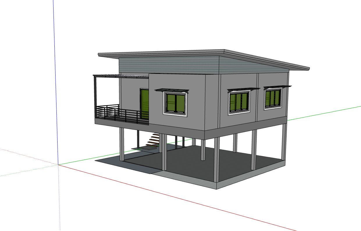 nhà 1 tầng,Model sketchup nhà 1 tầng,mẫu nhà 1 tầng,phối cảnh nhà 1 tầng